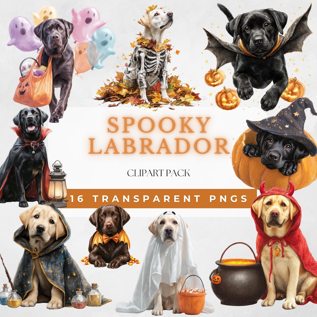Spooky Labrador Halloween Clipart Cute Dog PNG Fall Puppy Art Trick or ...