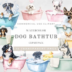 Hondenbadkuip clipart, schattige aquarel hond clipart, grappige hondenprints, grappige badkamerprint, hond op toilet, badkamermuurkunst, digitale download