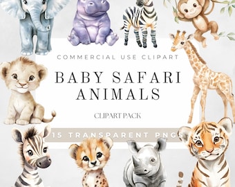 Baby Safari Animals Clipart Jungle Animal Clipart Set Cute Safari Nursery Decor Elephant Lion Giraffe Zebra Jungle Baby Digital Download