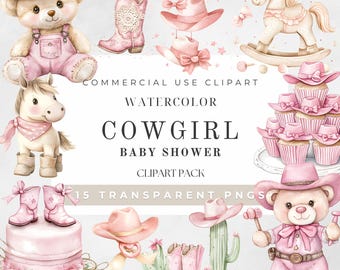 Cowgirl Baby Shower Clipart PNG Pink Western Baby Clip Art Cowboy Boots Hat PNG Rodeo Baby Girl Party Graphics Digital Download
