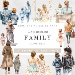Clipart aquarelle famille, maman PNG, art familial PNG, clipart mère, clipart enfants, fête des mères PNG, maman et moi, téléchargement numérique