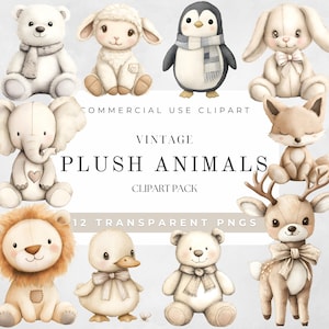 Animais de pelúcia fofos, clipart de animais bebês, animais de pelúcia PNG, clipart neutro de bebê, clipart de brinquedo macio, clipart de berçário, download digital