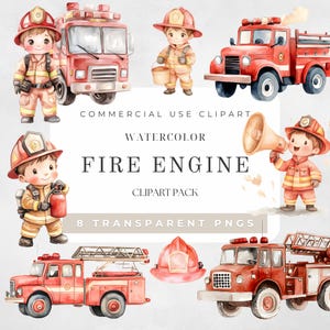 Fireman Watercolor Clipart, Firefighter Nursery PNG, Cute Fireman Clipart, Fire Truck Birthday Party, Fire Department PNG, Digital Download