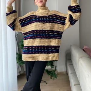 Handmade Oversized Turtleneck Sweater: Chunky Knit Slouchy Jumper