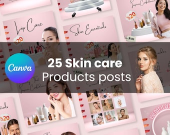 25 Skincare Instagram Products Templates | Editable Canva Posts for Beauty Brands & Estheticians | Spa Self-Care Social Media Kit |