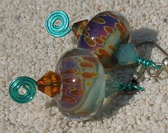 VOL EN MONTGOLFIÈRE DU SOIR Boucles d’oreilles, Boucles d’oreilles en cristaux de verre borosilicaté faites à la main, Cadeau pour femme