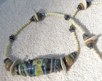 PARMI LES PISCINES TIDE Joli Collier, Collier Pendentif, Perles Blanches Designer Pendentif En Céramique Collier Rempli d’Argent, Bijoux Femmes