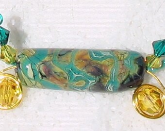 SAILING On The NILE NECKLACE, Crystal Necklace, Beaded Avant Garde Glass Novelty Golden And Aqua Blue Necklace,  Sailing Gift