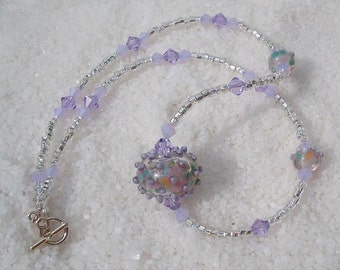 LOLLY SPOTS NECKLACE, Lilac Swarovski Crystal Chain Beads Good Luck Pretty Necklace, Handmade Necklace For Bridal Gift