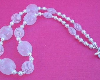BRIDAL SWIRL NECKLACE, White Pearl Necklace, Minimalist Larger Beads Have An Interesting, Translucent, Frosted-Inside Look Necklace