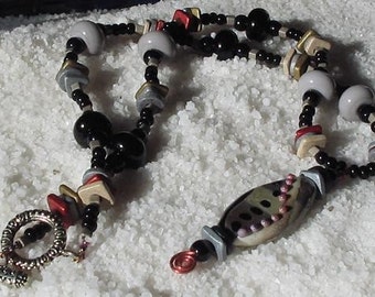 IT'S ELEMENTAL Necklace, Greek Ceramic Spacers Organic Mykonos Style Chain Necklace, Lamp work Necklace Gift For Friend