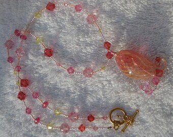 BLUSHING SQUID Necklace, Lightweight, Hollow, Hand Made, Lamp Work, Beaded Crystals Bridal Necklace, Gift for Women, Jewelry