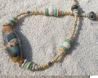 Dernier jour à la plage, Disque PERLÉ Chaîne Porcelaine Designer Pendentif Collier en Verre, Amoureux de la Plage CÉRAMIQUE Pendentif COLLIER