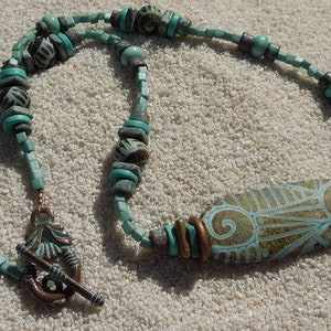 SANTORINI NECKLACE, LAMPWORK Necklace, Porcelain And Ceramic Santorini Treasure Necklace, Handmade Sunset Copper Necklace
