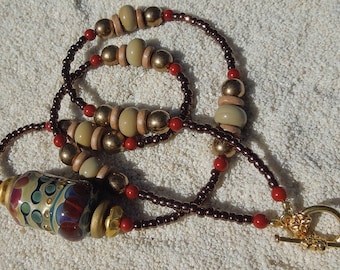 ALGER, LAITON PERLÉ D’OR Rempli De Céramique Pendentif Collier Bijoux d’Été, Esthétique Collier en Verre Cadeau Pour Femme