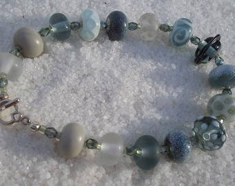 WINTER TWIGS BRACELET, Ooak Lampworked Interlocking Silver Handmade Twigs Bracelet, Women Jewelry Glass Beads Bracelet