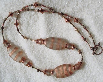 COPPER AGE Necklace, Trendy Necklace, Beaded Chain Necklace, Frosted Glass, Long Bead Necklace Mother's Day Gift for Woman, Metallic