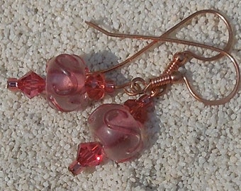 BOUCLES D’OREILLES ROSELIN PINSON, Boucles d’oreilles en perles focales faites à la main Rosy & Peachy, cadeau pour maman, petite amie, épouse, partenaire, fille