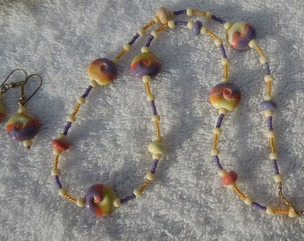 Please Pass The COPPERTONE SEA GLASS earrings, Pale yellow streaks into shades of orange Necklace Earring Set, Toggle closure necklace