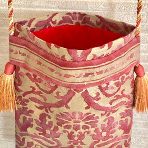 Fortuny fabric luxury decorative bag with silk tassels, free gift pin cushion