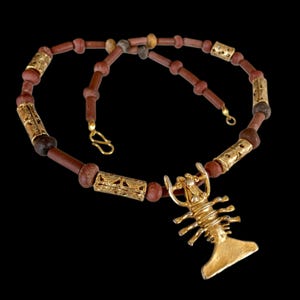 Precolumbian gold replica jewelry necklace. 24k gold plated