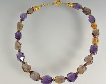 Ametrine (Amethyst and Citrine), Faceted; 24k Gold Vermeil Necklace (416)