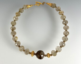 Faceted Rutilated Quartz and Faceted Petersite, 24k Gold Vermeil Necklace (436)