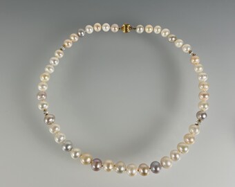 Cultured Pearls, 10 mm;  Swarovski Crystals; 14k Gold Necklace (161)