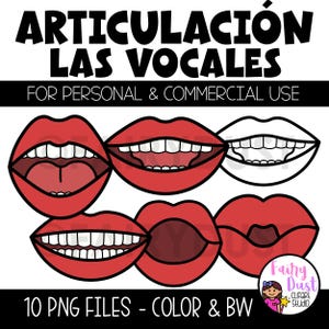 Articulação dos Vocais | Clipart de articulação bucal de vogais espanholas para uso comercial