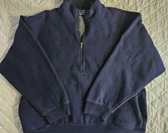 Vintage GAP Logo Sweatshirt L 90s Fleece Mock Neck 1/4 Zip Mens