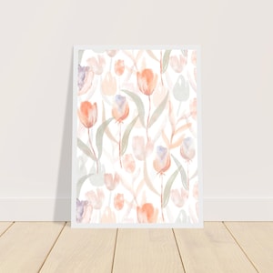Aquarell Tulpen Poster – Florale Wandkunst, Frühlingsdeko, gerahmt, Pastellfarben, Vintage, Blumenbild, Wohnzimmer, Geschenkidee