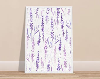 Framed Lavender Watercolor Poster - Vintage Flower Picture, Purple Wall Art, Chic Decor, Provence Style, Art Print with Wooden Frame, Ready to Hang