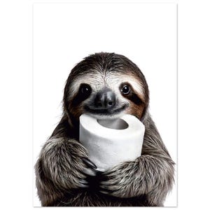 Sloth Poster Cute Funny Bathroom Decoration Wall Picture Gift Idea Toilet Paper Animal Poster Humor Decoration Sloth Toilet Children&#39;s Room Matt