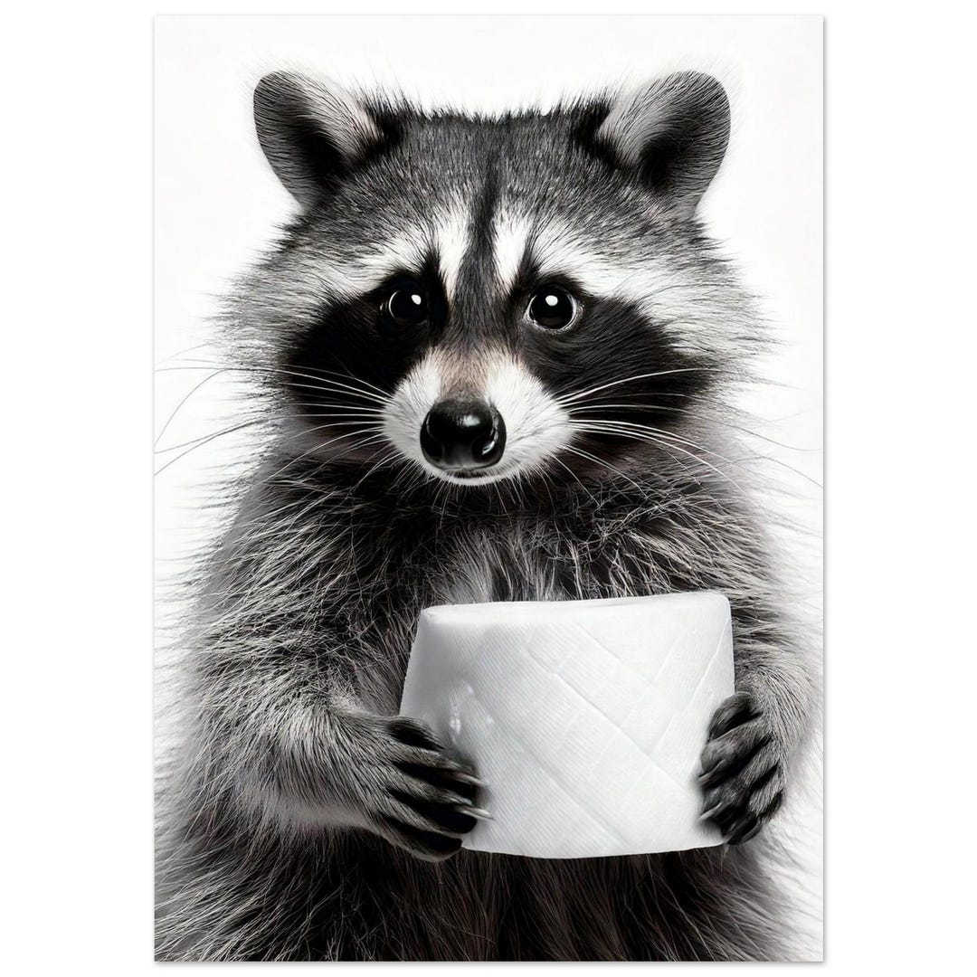 Raccoon Poster Cute Funny Bathroom Decoration Mural Gift Idea Toilet ...