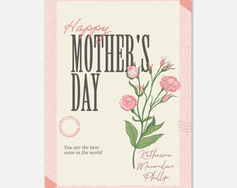 Personalized Mother's Day poster with name | Vintage floral wall art | Gift for mom | High-quality print on semi-gloss paper
