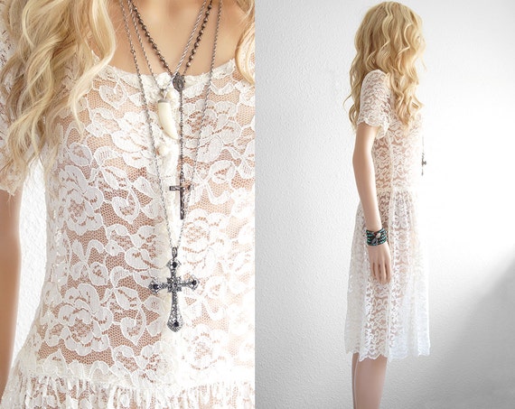 bohemian dress white lace