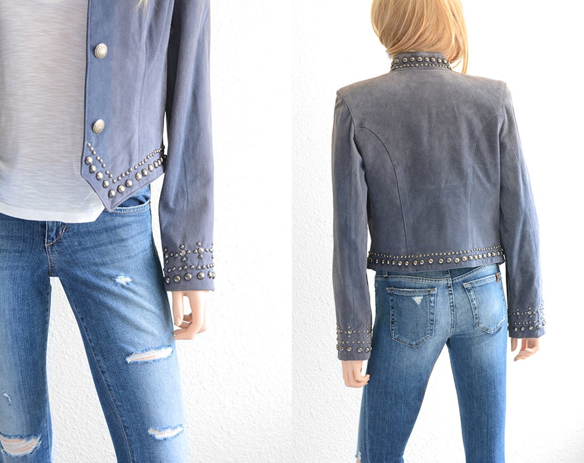 Military Studded Jacket Studded Leather Jacket Band Jacket Etsy