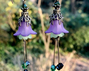 Purple Flower Earrings Lucite Enchanted Bella Donna by MinouBazaar
