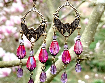 Pink and Purple Floral Earrings by MinouBazaar