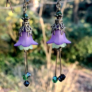 Purple Flower Earrings Lucite Enchanted Bella Donna by MinouBazaar