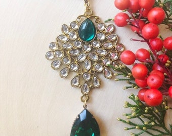 Emerald Green Rhinestone Kundan Black Velvet Choker Necklace by MinouBazaar