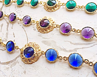Gold Bracelet Filigree Green Blue Purple by MinouBazaar