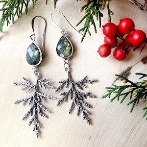 Labradorite and Pine Branch Earrings by MinouBazaar