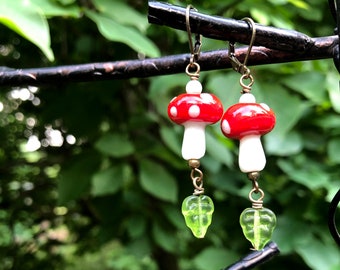 Amanita Mushroom Earrings Cottagecore by MinouBazaar