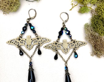 Bat Earrings Victorian Halloween Witch by MinouBazaar