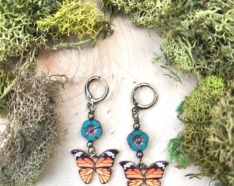 Orange Butterfly Earrings Nature Jewelry