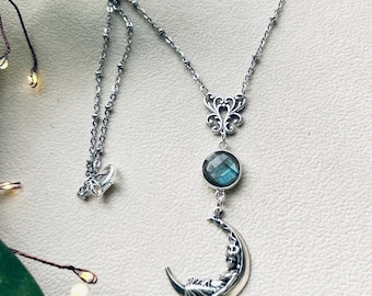 Silver Labradorite Moon Fairy Whimsigoth Necklace