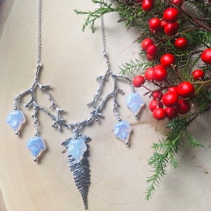 Silver Fern Branch Necklace Snow Queen Faerie Forest by MinouBazaar