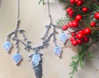 Silver Fern Branch Necklace Snow Queen Faerie Forest by MinouBazaar