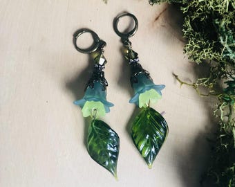 Green Moss Fairy Flower Earrings Lucite